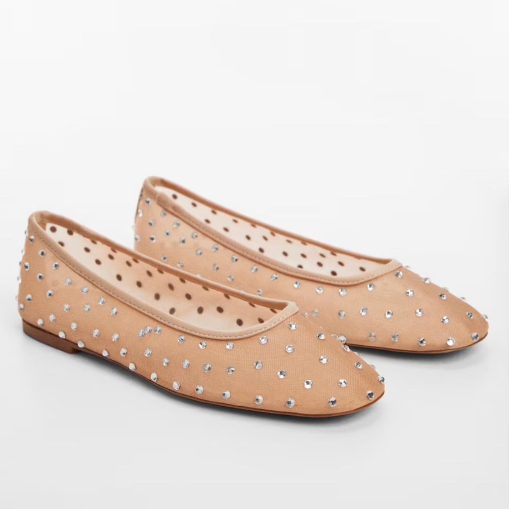 Rhinestone mesh ballet flats